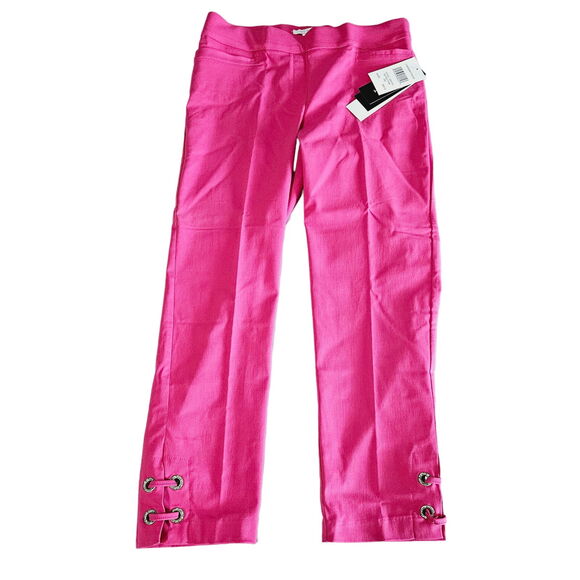 Linda Matthews Womens Ankle Pants Pink Size PM Rayon Blend Stretch Pockets - Picture 1 of 12